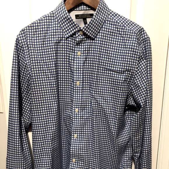 Blue and White Checked Dress Shirt